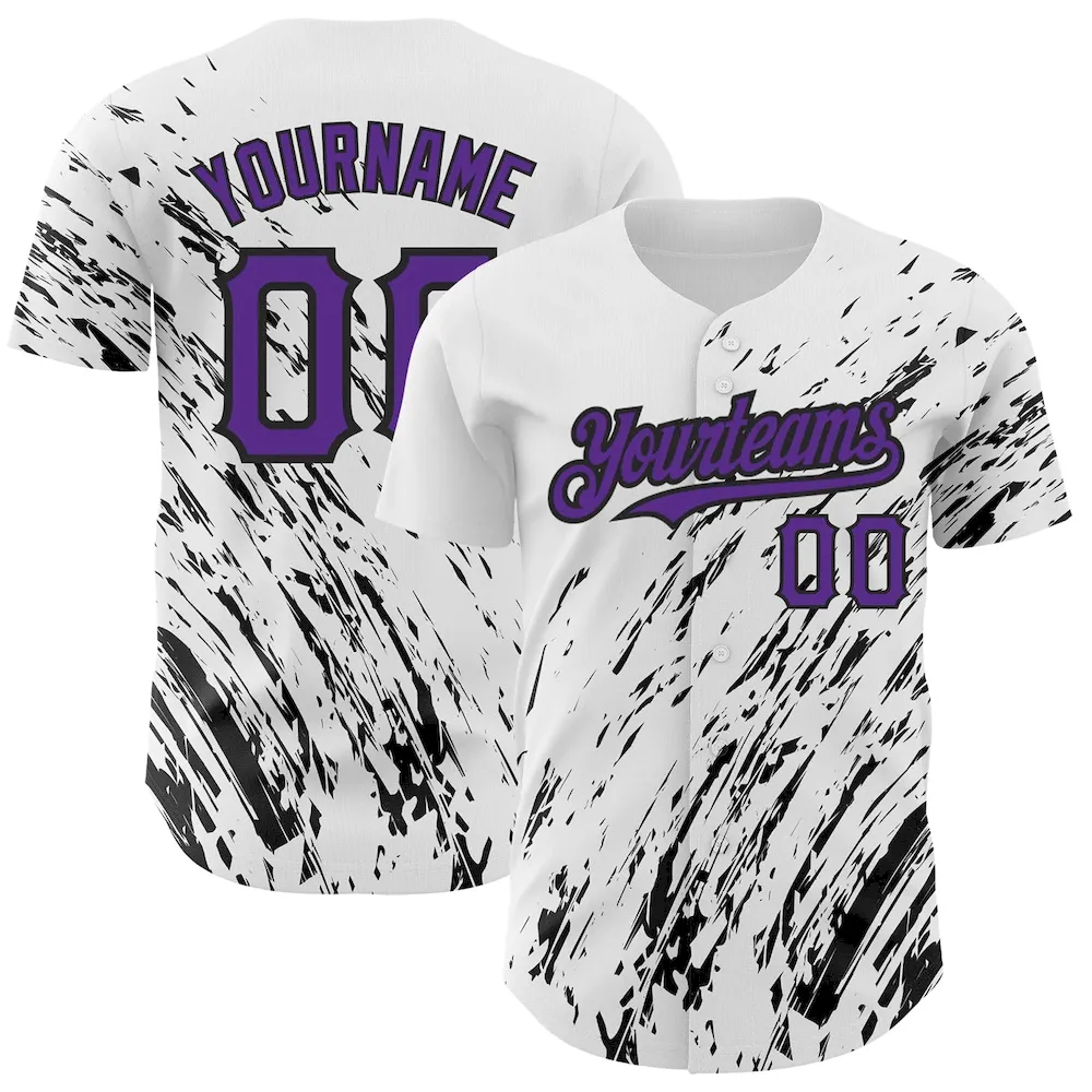 3DPattern2490.webp Custom White Purple-Black 3D Pattern Design Abstract Splash Authentic Baseball Jersey - Image 1
