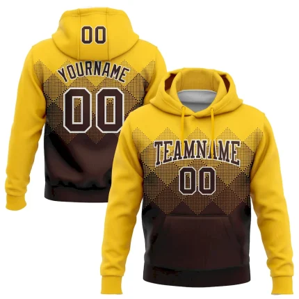 Custom Stitched Yellow Brown-White 3D Pattern Design Gradient Square Shape Sports Pullover Sweatshirt Hoodie