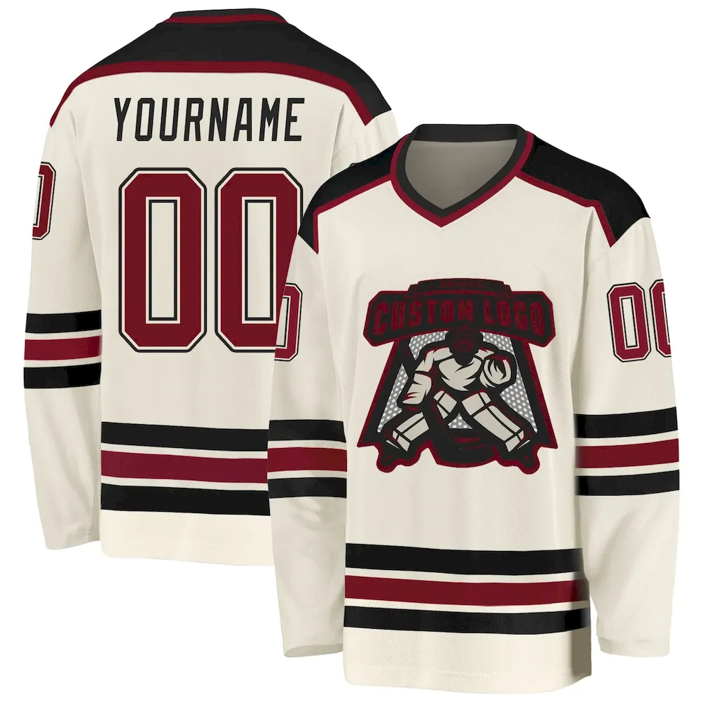 Cream0306.webp Custom Cream Crimson-Black Hockey Jersey - Image 1