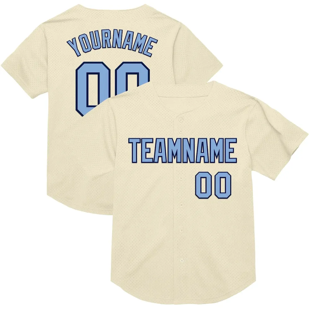 Cream0819.webp Custom Cream Light Blue-Navy Mesh Authentic Throwback Baseball Jersey - Image 1