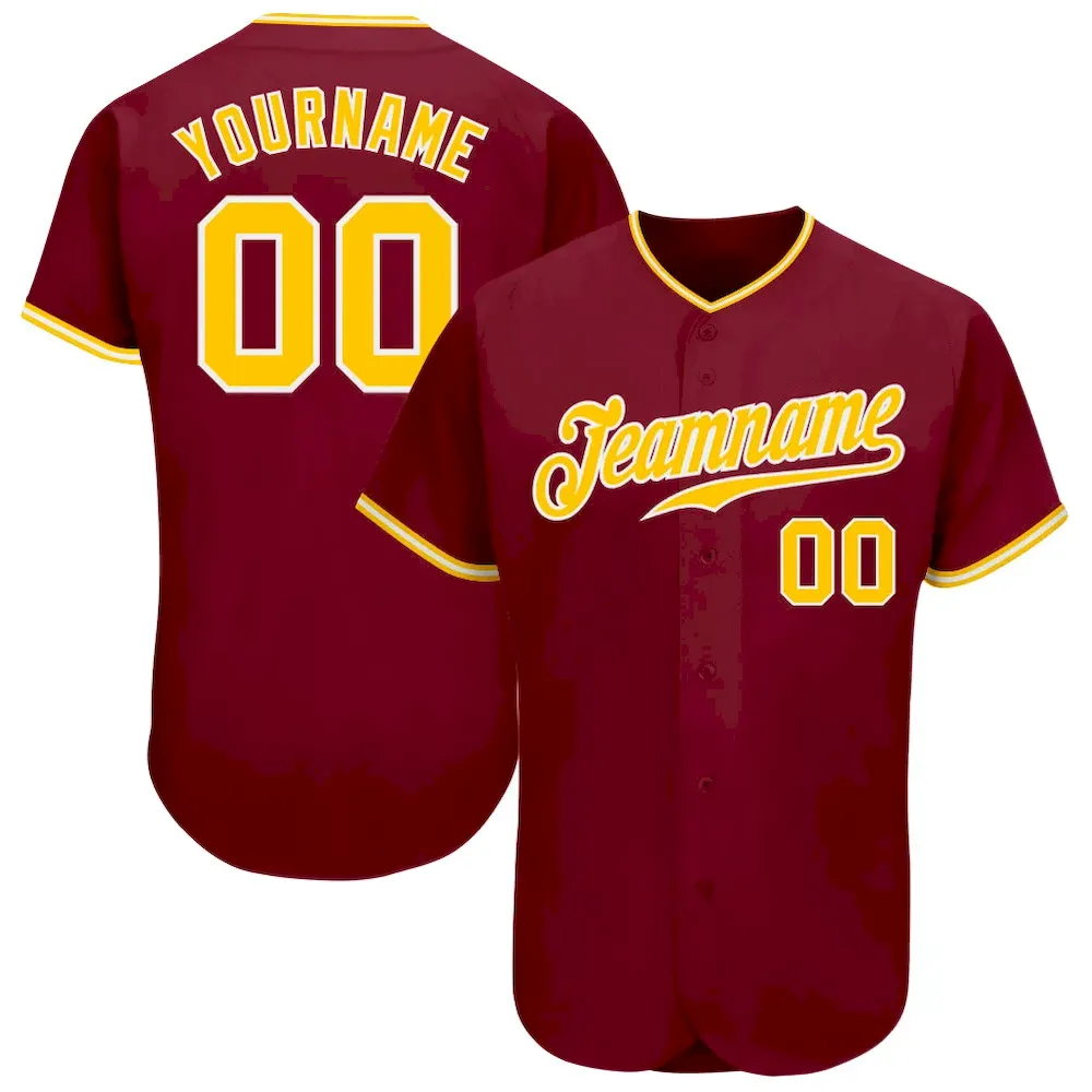 Crimson0072.webp Custom Crimson Gold-White Authentic Baseball Jersey - Image 1