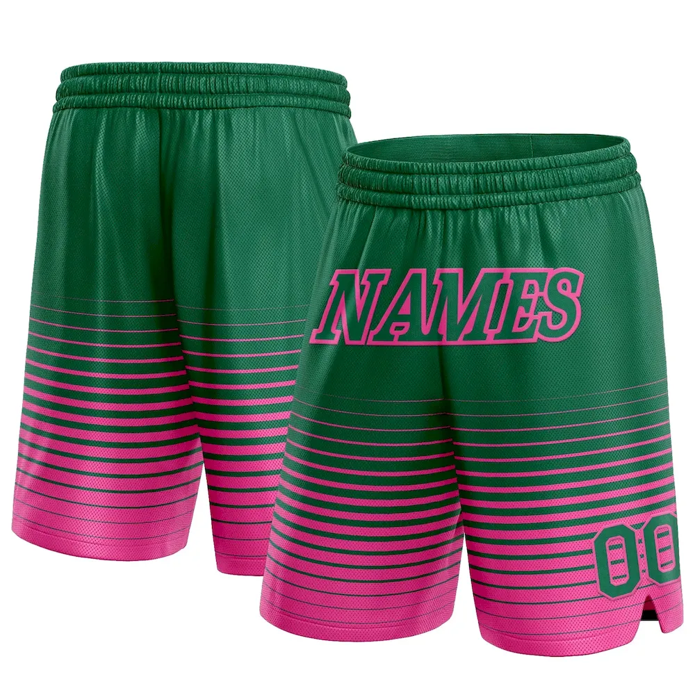 FadeFashion0337.webp Custom Kelly Green Pink Pinstripe Fade Fashion Authentic Basketball Shorts - Image 1