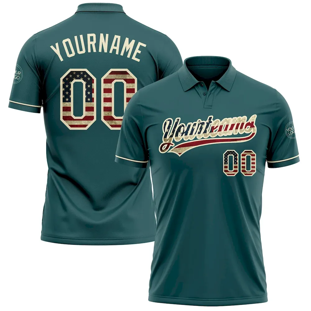 GolfPolo0874.webp Custom Midnight Green Vintage USA Flag-Cream Performance Vapor Golf Polo Shirt - Image 1