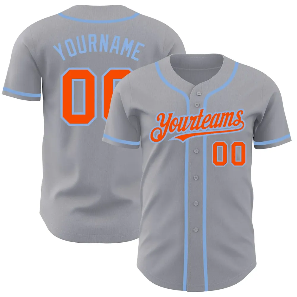 Gray0482.webp Custom Gray Orange-Light Blue Authentic Baseball Jersey - Image 1