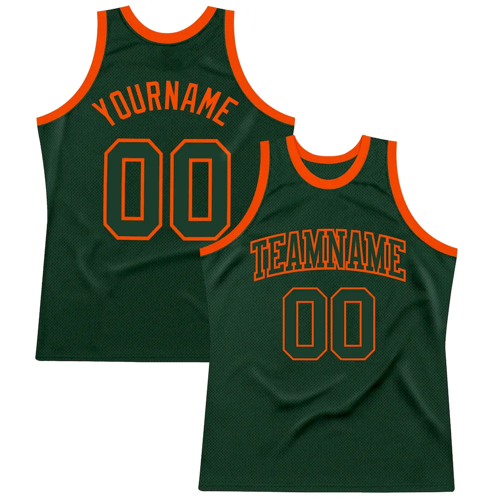HunterGreen0046.webp Custom Hunter Green Green-Orange Authentic Throwback Basketball Jersey - Image 1