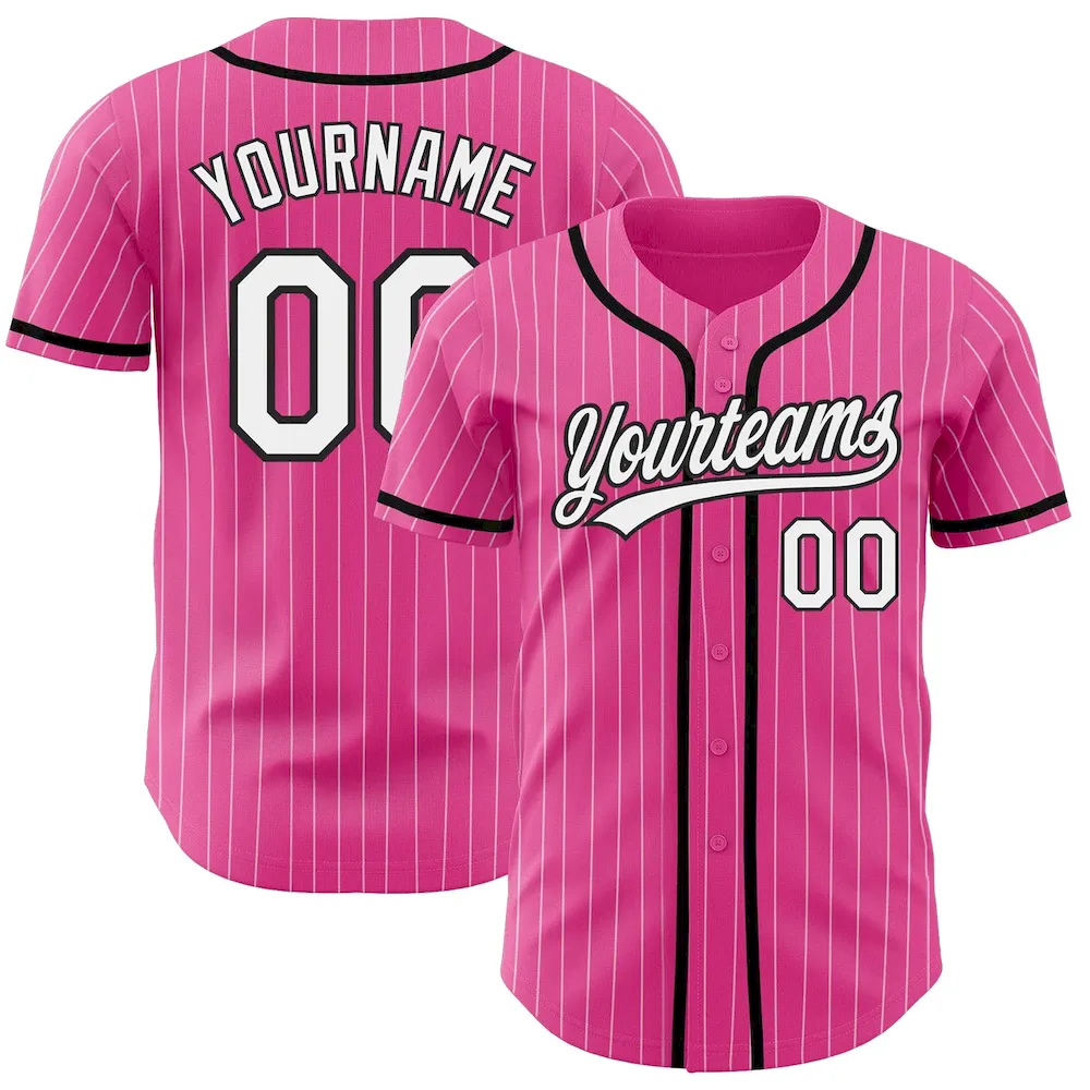 Pink0231.webp Custom Pink White Pinstripe White-Black Authentic Baseball Jersey - Image 1