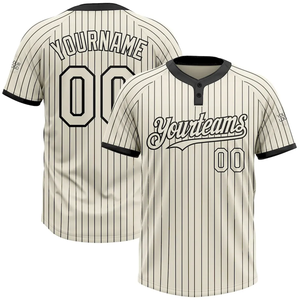 Softball1043.webp Custom Cream Black Pinstripe Black Two-Button Unisex Softball Jersey - Image 1