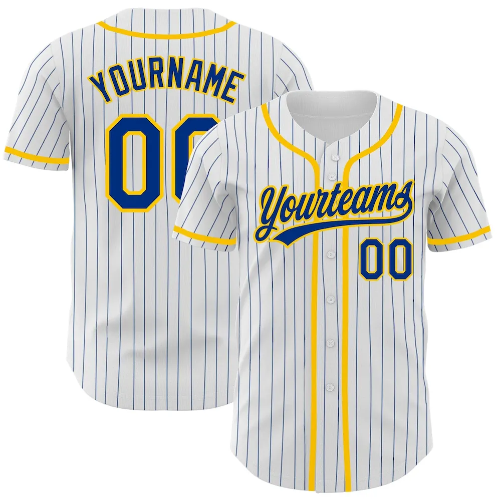 White1331.webp Custom White Royal Pinstripe Royal-Yellow Authentic Baseball Jersey - Image 1